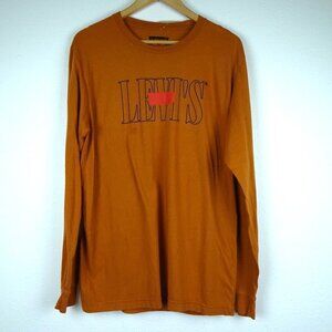 Levi's Long Sleeve T-Shirt Men's Size M Brown Spell Out Logo Flawed Read Descr